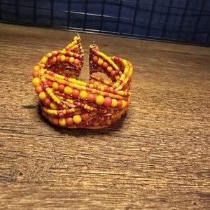 orange and yellow beaded boho cuff bracelet
